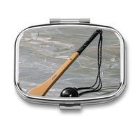 Pilulier en métal avec miroir - Pilulier de voyage à 2 compartiments pour sac à main, pilulier portable, récipient compact pour vitamines, bâtons de hockey, organisateur de médicaments pour huile de