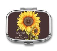 Pilulier en métal avec miroir - Pilulier de voyage à 2 compartiments pour sac à main, pilulier portable, récipient compact à vitamines « You are My Sunshine » - Organiseur de médicaments pour huile de