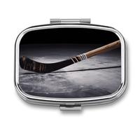 Pilulier en métal avec miroir - Pilulier de voyage à 2 compartiments pour sac à main, pilulier portable, récipient compact pour vitamines, bâtons de hockey, organisateur de médicaments pour huile de