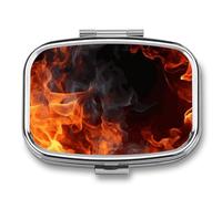 Pilulier en métal avec miroir - Pilulier de voyage à 2 compartiments pour sac à main, pilulier portable, récipient compact pour vitamines, feu, flamme, fumée, médicaments, huile de poisson et