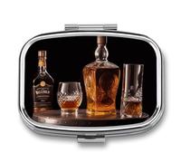Pilulier en métal avec miroir - Pilulier de voyage à 2 compartiments pour sac à main, pilulier portable, récipient compact pour vitamines, whisky, bière, photos, médicaments pour huile de poisson et