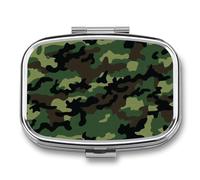 Pilulier en métal avec miroir - Pilulier de voyage à 2 compartiments pour sac à main, pilulier portable, récipient compact à vitamines, organiseur de médicaments vert camouflage militaire pour huile