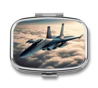 Pilulier en métal avec miroir - Pilulier de voyage à 2 compartiments pour sac à main, pilulier portable, conteneur compact pour vitamines, avions, avions, pilules de combat pour huile de poisson et