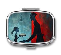 Pilulier en métal avec miroir - Pilulier de voyage à 2 compartiments pour sac à main, pilulier portable, conteneur compact pour vitamines, organiseur pour tarte à la fille pour huile de poisson et