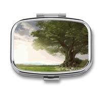 Pilulier en métal avec motif d'arbre avec branche, 2 compartiments étanche avec miroir pour sac à main, sac de poche, support de vitamines pour médicaments quotidiens, récipient de voyage portable