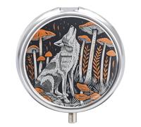 Pilulier en métal avec motif loup et champignon - 3 compartiments - Petit pilulier de voyage - Pour sac à main
