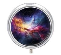Pilulier en métal avec motif nébuleuse et galaxie dans l'univers - 3 compartiments - Petit pilulier rond - Pour sac à main