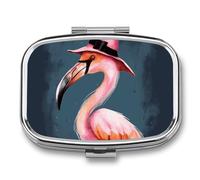 Pilulier en métal flamant rose, 2 compartiments étanche avec miroir pour sac à main, porte-vitamines, médicaments quotidiens, conteneur de voyage moyen (carré)