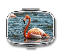 Pilulier en métal flamant rose, 2 compartiments étanche avec miroir pour sac à main, porte-vitamines, médicaments quotidiens, conteneur de voyage moyen (carré)