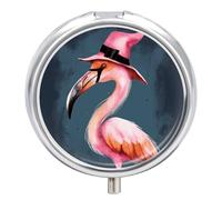 Pilulier en métal flamant rose, 3 compartiments étanche avec miroir pour sac à main, porte-vitamines, médicaments quotidiens, conteneur de voyage moyen (rond)