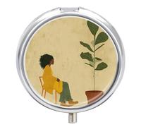 Pilulier en pot pour plantes et femme - 3 compartiments par jour - Organiseur de vitamines portable avec miroir - Petit pilulier pour sac à main et poche - Joli récipient à médicaments quotidien en