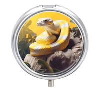 Pilulier en python jaune et blanc à 3 compartiments, organiseur de pilules rond quotidien pour poche, sac à main, récipient de médicaments quotidiens pour contenir des vitamines, de l'huile de