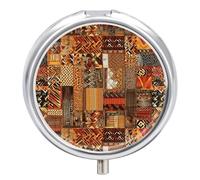 Pilulier en tissu africain avec 3 compartiments - Portable - Rond - Support de vitamines - Organisateur de médicaments décoratif en métal