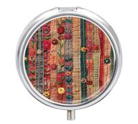 Pilulier en tissu brodé de couleur à 3 compartiments, petit pilulier personnalisé avec miroir, pilulier portable pour poche ou sac à main, pilulier rond contenant des cadeaux de voyage