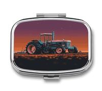 Pilulier esthétique en forme de tracteur à 2 compartiments en métal - Petit pilulier de voyage portable - Mini support de médicaments quotidiens pour vitamines, huile de poisson