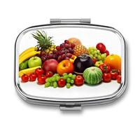 Pilulier étanche à 2 compartiments avec miroir carré en métal pour variétés de légumes frais, fruits, boîte à médicaments portable pour poche et sac à main de voyage