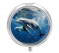 Pilulier étanche à 3 compartiments avec miroir rond en métal - Motif dauphins mignons