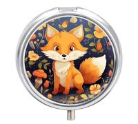 Pilulier étanche à 3 compartiments avec miroir rond en métal - Motif renard et fleur