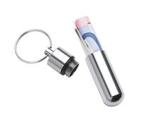 Pilulier étanche en aluminium - 52 mm de long - En forme de porte-clés - Capsule en métal argenté