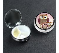 Pilulier familial avec miroir 3 compartiments décoratifs pour sac à main ou poche Petit pilulier rond hebdomadaire en métal pour médicaments, comprimés et vitamines, cadeau de voyage