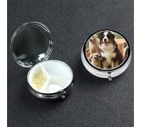 Pilulier familial avec miroir 3 compartiments décoratifs pour sac à main ou poche, petit pilulier rond en métal hebdomadaire pour médicaments, comprimés et vitamines, cadeau de voyage