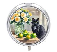 Pilulier familial en forme de chat à 3 compartiments, portable, rond, anti-fuite, léger, compact pour le quotidien, pour vitamines, suppléments et médicaments