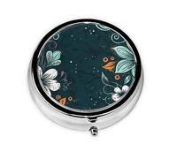 Pilulier fantaisie bohème abstrait fleurs rondes 3 compartiments pour sac à main, joli pilulier en métal portable, petit pilulier de voyage pour contenir des compléments