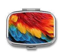 Pilulier Fantastic Parrot Feather à 2 compartiments, portable, carré, pour les voyages, avec rangement pour vitamines et médicaments, idéal pour le bureau et la maison. Huile de poisson.