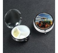 Pilulier fantastique en forme de tracteur agricole à 3 compartiments en métal - Joli pilulier de voyage - Organiseur de vitamines pour sac à main, poche, cadeau de voyage
