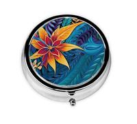 Pilulier feuilles tropicales avec miroir, 3 compartiments pour sac à main ou poche, mini pilulier en métal pour voyage, hebdomadaire, médicaments, vitamines, cadeau de voyage