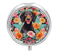 Pilulier floral en forme de chien à 3 compartiments - 3 fois par jour - Joli mini pilulier pour sac à main et poche - Boîte à médicaments portable en métal avec miroir - Récipient rond pour