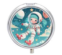 Pilulier flottant dans l'espace à 3 compartiments - 3 fois par jour - Joli mini pilulier pour sac à main et poche - Boîte à médicaments portable en métal avec miroir - Récipient rond pour médicaments