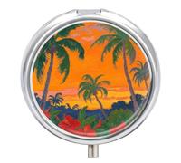 Pilulier Gauguin Tropical Sunset avec miroir, 3 compartiments, étanche, pour sac à main ou poche, avec poignée antidérapante, organisateur de voyage pour compléments alimentaires (vitamines, huile de
