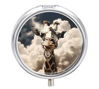 Pilulier Giraffe in the Clouds - 3 compartiments - Étanche - Avec miroir - Récipient rond en métal - Boîte à médicaments portable pour poche et sac à main - Pour voyage