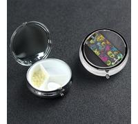 Pilulier graffiti Skateboard avec miroir 3 compartiments décoratifs pour sac à main ou poche Petit pilulier rond hebdomadaire en métal Support de vitamines Cadeau de voyage