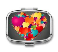 Pilulier graphique Love HeartsGraphics Love Hearts à 2 compartiments - Pilulier portable - Pilulier quotidien carré pour poche, sac à main, médicaments, conteneur quotidien pour contenir des