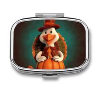 Pilulier « Happy Thanksgiving » - Joli pilulier en forme de dinde - Organisateur de pilules pour médicaments - Pilulier quotidien - Petite boîte à pilules pour poche de sac à main