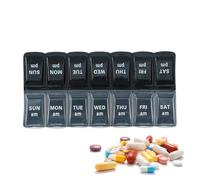 Pilulier hebdomadaire - 14 x 7 x 2 cm, étui à médicaments portable, 2 fois par jour, porte-pilule quotidien matin/soir, plateau à compartiments amovibles, 14 grilles de voyage | Stockage séparé de l'o