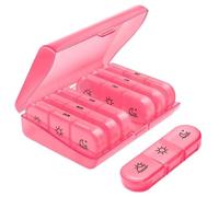 Pilulier hebdomadaire 2 fois par jour, soir, 7 jours avec une grande ouverture sur un côté pour un remplissage facile, pilulier de voyage portable pour médicaments (rose)