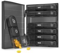 Pilulier hebdomadaire 3 fois par jour, 7 jours avec grands compartiments, noir, organiseur de médicaments de voyage avec étiquettes AM/PM du lundi au dimanche