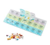 Pilulier hebdomadaire 3 fois par jour, boîte à médicaments transparente avec 21 compartiments, pilulier 7 jours matin/après-midi/minuit avec couvercles à fermeture rapide pour vitamines et supplément