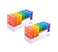 Pilulier hebdomadaire 6 fois par jour, 7 jours avec plateau de support, vitamines, boîte à médicaments, multicolore avec carte d'alerte médicale (8 x par jour - Lot de 2)