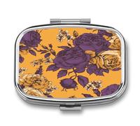 Pilulier hebdomadaire avec roses et fleurs violettes AM/PM. Pilulier de voyage compact étanche et portable. Petite boîte à pilules pour médicaments pour vitamines.