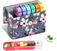 Pilulier Hebdomadaire Avec Sacoche En Cuir Pu,7 Jours 4 Fois Par Jour Organisateur De Pilule De Voyage Avec Carte Nom Pour Matin Midi Soir Coucher Pour Pour Vitamines,Médecine,Fleur Hibiscus