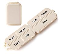 Pilulier hebdomadaire compact avec design pliable et double protection, distributeur de pilulier portable pour 7 jours, petit pilulier hebdomadaire pour médicaments, vitamines, supplément (kaki)