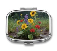 Pilulier hebdomadaire de voyage à 2 compartiments avec miroir pour sac à main, poche ou portefeuille Motif fleurs sauvages