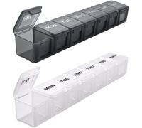 Pilulier Hebdomadaire Extra Large (2 Pièces), Piluliers Quotidiens Pour Pilules, Vitamines, Huile De Poisson Et Compléments Alimentaires (Noir Et Blanc)