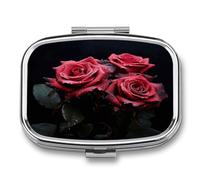 Pilulier hebdomadaire matin/soir, rose rouge et feuilles noires. Pilulier de voyage compact et étanche - Petite boîte à pilules pour médicaments pour vitamines et médicaments.