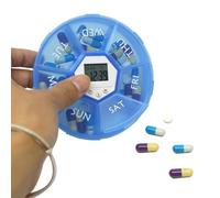 Pilulier hebdomadaire organisateur rond avec rappel et poches médicaments | Pilulier à sept compartiments avec minuterie, boîte portable avec compartiments, médicaments, rappels