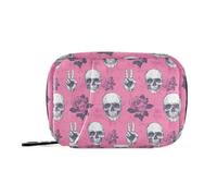 Pilulier hebdomadaire portable avec compartiments amovibles Motif crânes et majeur Rose